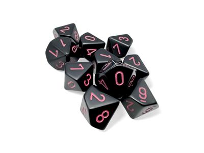 Chessex Opaque Black/pink Set of Ten d10s